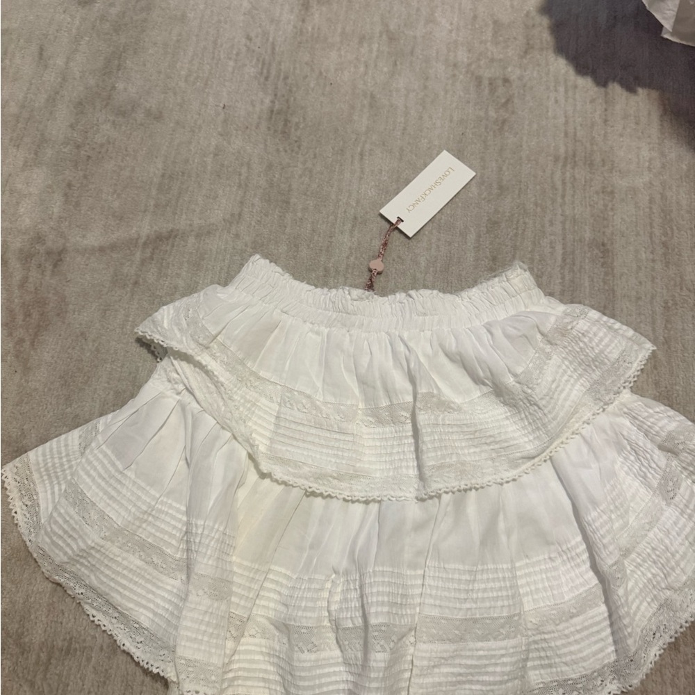 LoveShackFancy White Tiered Ruffle Skater Skirt